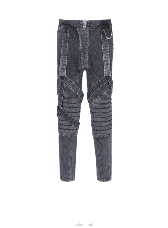 Clothing D0022822 Black Balmain Men Cotton Slim-Fit Jeans With Straps