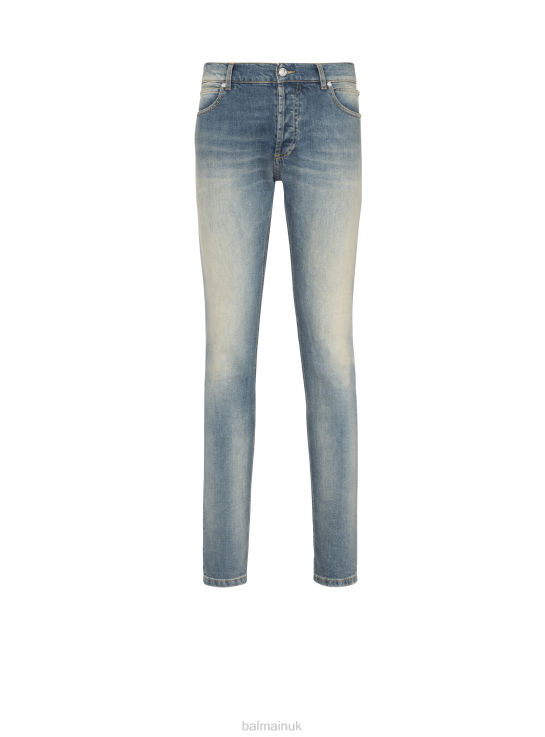 Clothing D0022823 Blue Balmain Men Slim Cut Faded Cotton Jeans