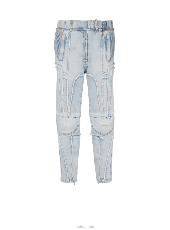 Clothing D0022827 Blue Balmain Men Ribbed Cotton Slim-Fit Jeans