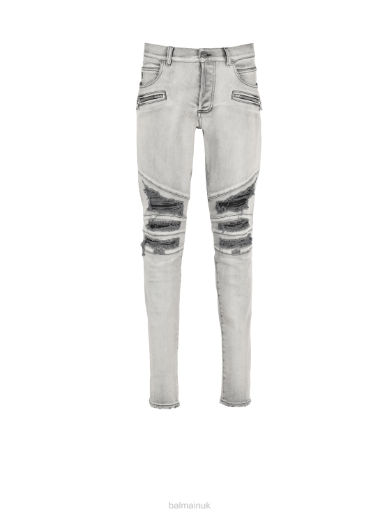 Clothing D0022830 Grey Balmain Men Faded Faux Leather Slim Jeans