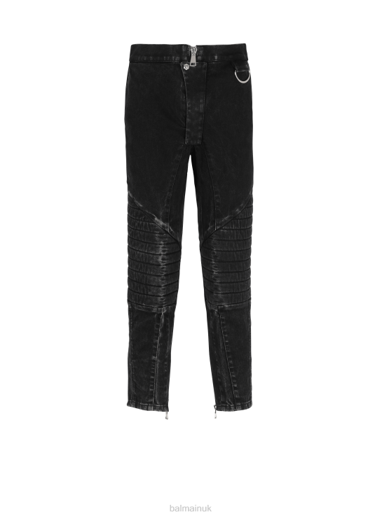Clothing D0022835 Black Balmain Men Ribbed Cotton Slim-Fit Jeans
