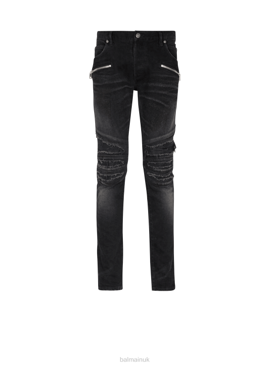 Clothing D0022836 Black Balmain Men Slim Cut Ripped Cotton Jeans