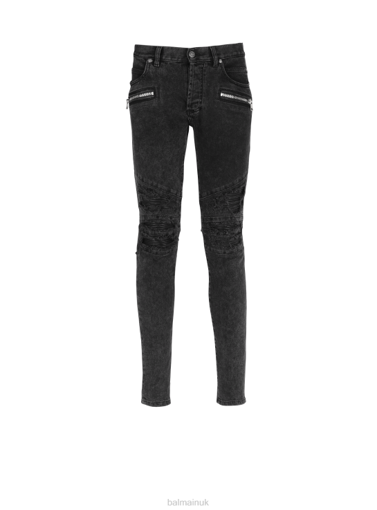 Clothing D0022837 Black Balmain Men Faded Faux Leather Slim Jeans