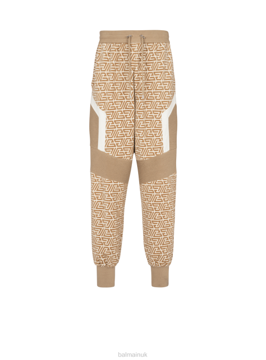 Clothing D00221078 Beige Balmain Men Jogging Bottoms With Printed Pyramid Monogram
