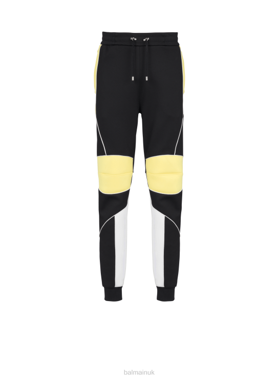 Clothing D00221083 Black Balmain Men Neoprene Panelled Jogging Bottoms