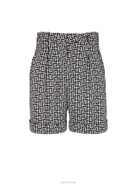 Clothing D00221061 Black Balmain Men Wool Bermuda Shorts With Monogram