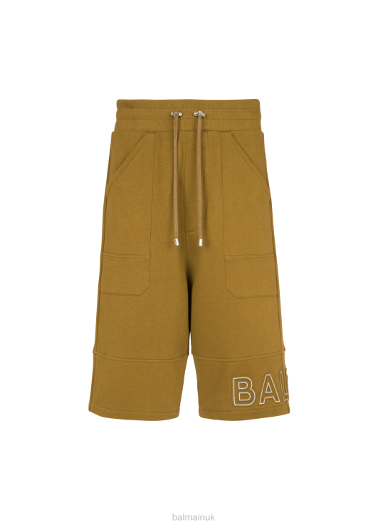 Clothing D00221072 Khaki Balmain Men Bermuda Shorts In Eco-Responsible Cotton With Reflective Brand Logo