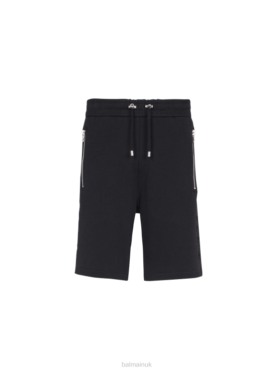 Clothing D00221073 Black Balmain Men Cotton Shorts With Embossed Brand Logo