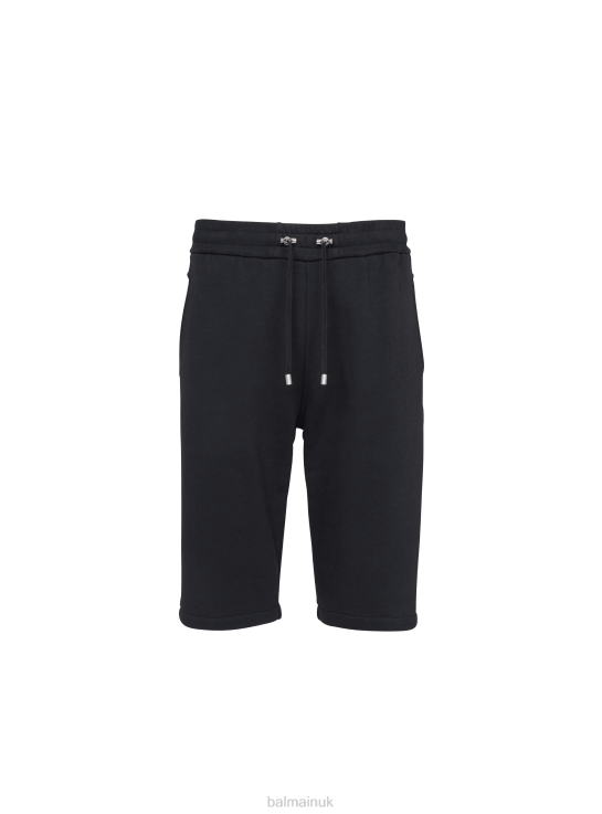 Clothing D00221085 Black Balmain Men Cotton Shorts With Flocked Brand Paris Logo