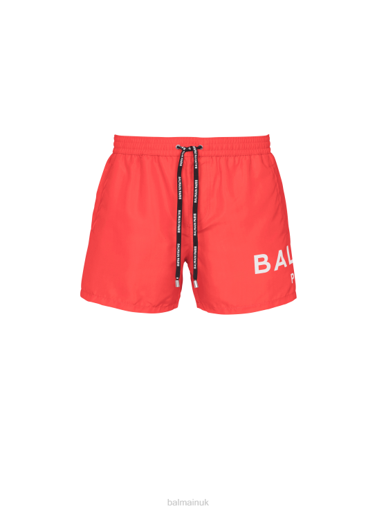 Clothing D00221089 Red Balmain Men Brand Logo Swim Shorts