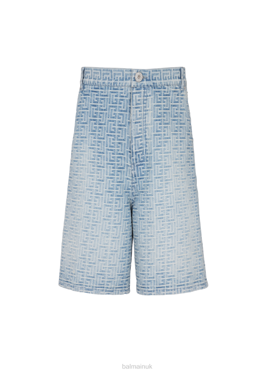 Clothing D0022808 Blue Balmain Men Monogrammed Straight-Cut Denim Shorts
