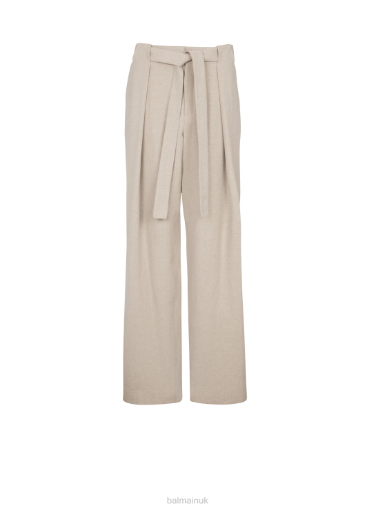 Clothing D00221049 Beige Balmain Men Loose-Fitting Linen Trousers