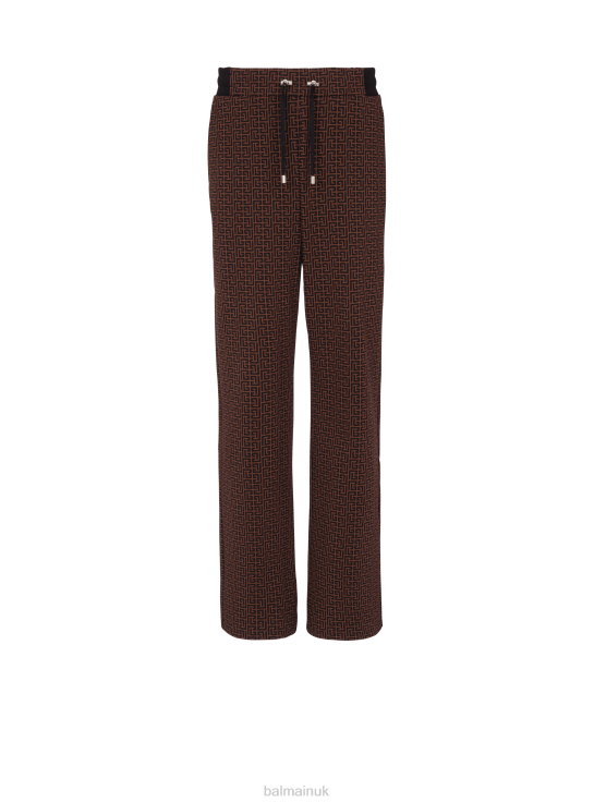 Clothing D00221050 Brown Balmain Men Monogrammed Pyjama-Style Trousers