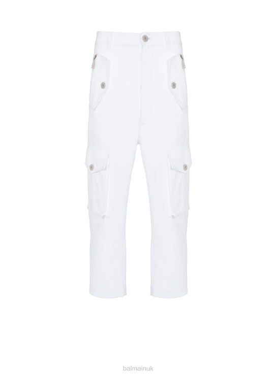 Clothing D00221051 White Balmain Men Cotton Cargo Trousers