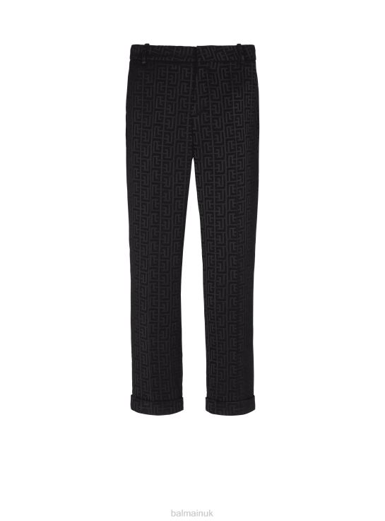 Clothing D00221052 Black Balmain Men Monogrammed Jacquard Suit Trousers