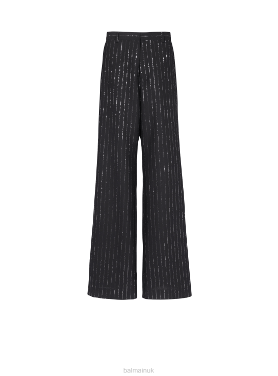 Clothing D00221057 Black Balmain Men Trousers With Sequin Stripes