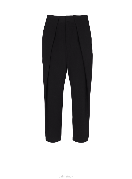 Clothing D00221058 Black Balmain Men Wool Trousers With Pleated Hem