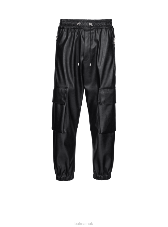 Clothing D00221060 Black Balmain Men Faux Leather Cargo Trousers