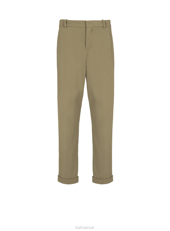 Clothing D00221064 Khaki Balmain Men Straight Cut Jersey Trousers