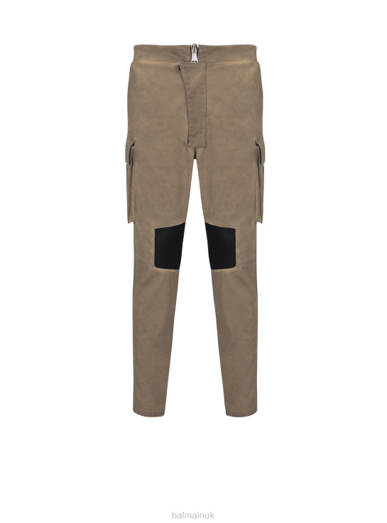 Clothing D00221067 Khaki Balmain Men Cotton Cargo Trousers With Inserts