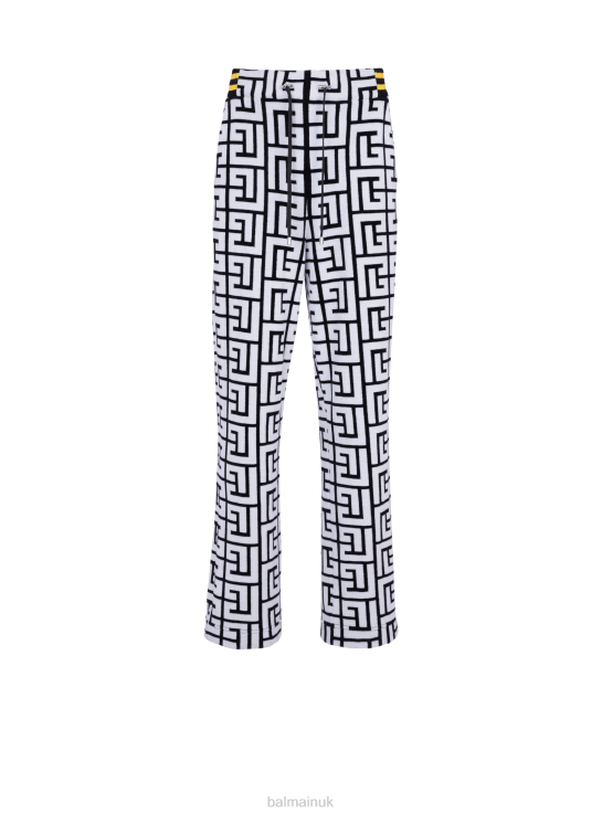 Clothing D00221071 Black Balmain Men Velvet Trousers With Large Brand Monogram