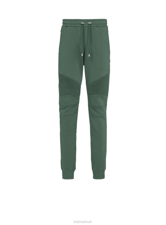 Clothing D00221082 Green Balmain Men Cotton Sweatpants With Flocked Brand Paris Logo