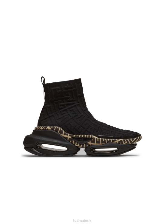 Footwear D00221117 Black Balmain Men B-Bold Knit High-Top Trainers With Brand Monogram