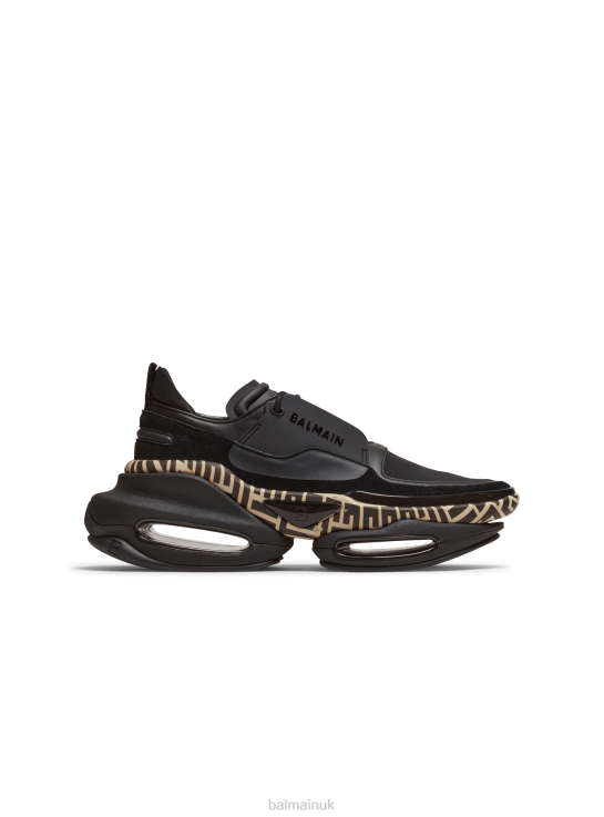 Footwear D00221118 Black Balmain Men Leather And Suede B-Bold Low-Top Trainers With Monogram Print