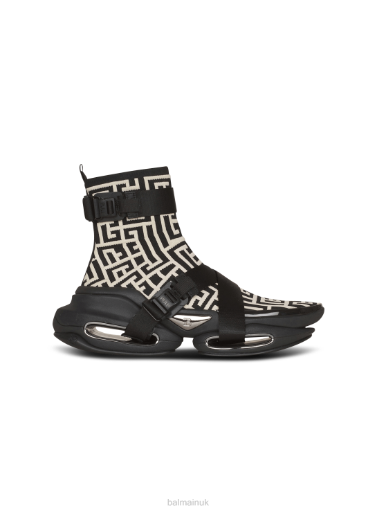 Footwear D00221119 Black Balmain Men B-Bold Mesh And Suede High-Top Trainers With Monogram