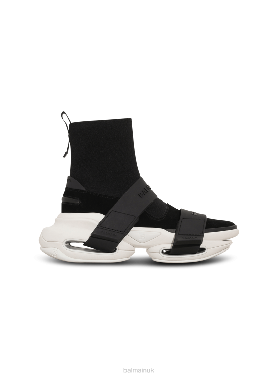 Footwear D00221122 Black Balmain Men Suede And Knit B-Bold Sneakers With Straps