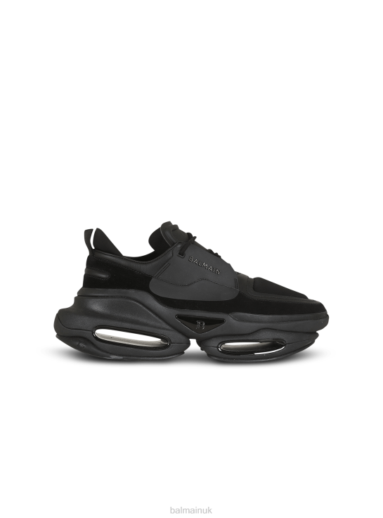 Footwear D00221123 Black Balmain Men Leather, Neoprene And Suede B-Bold Low-Top Sneakers