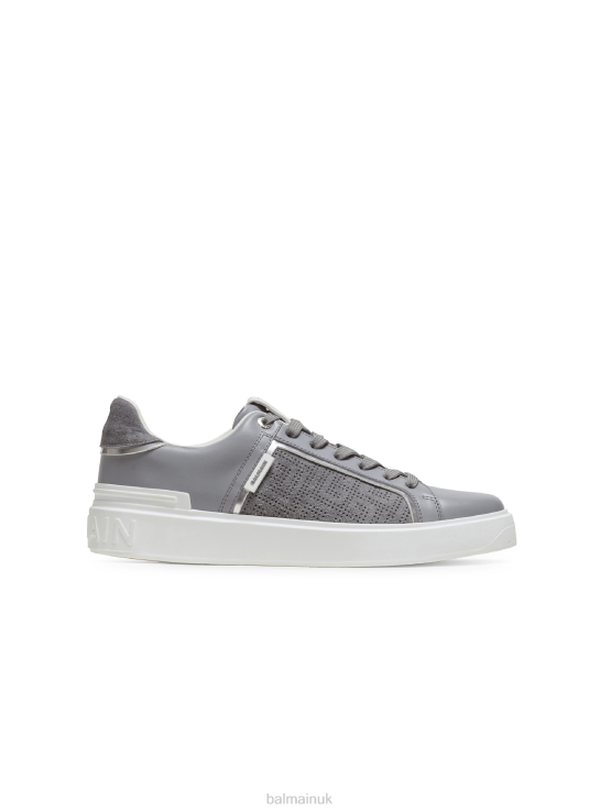 Footwear D00221127 Grey Balmain Men B-Court Trainers In Perforated Monogrammed Leather