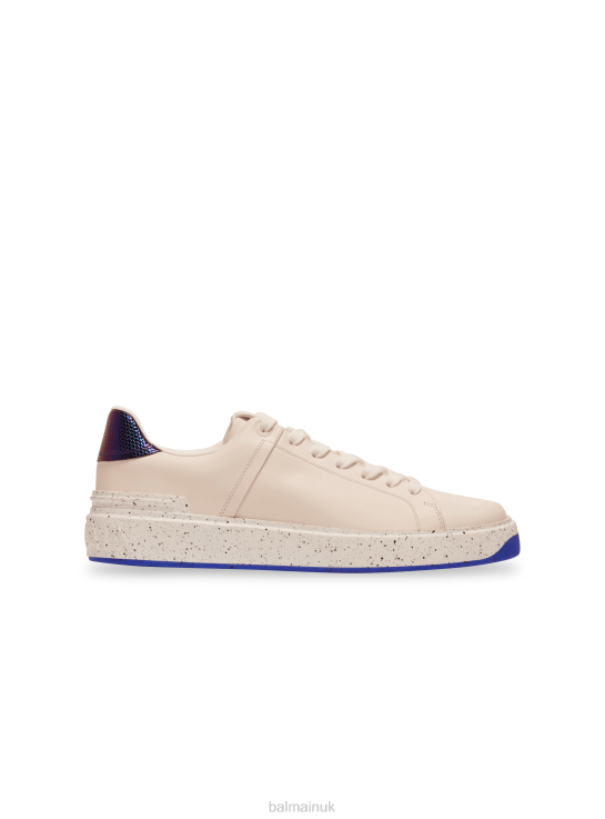Footwear D00221128 White Balmain Men B-Court Trainers In Leather And Iridescent Leather