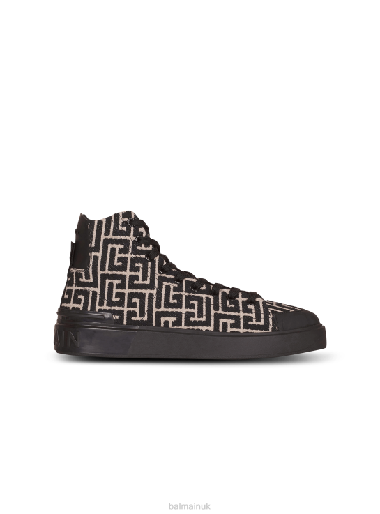 Footwear D00221132 Black Balmain Men Monogram Jacquard B-Court High-Top Sneakers