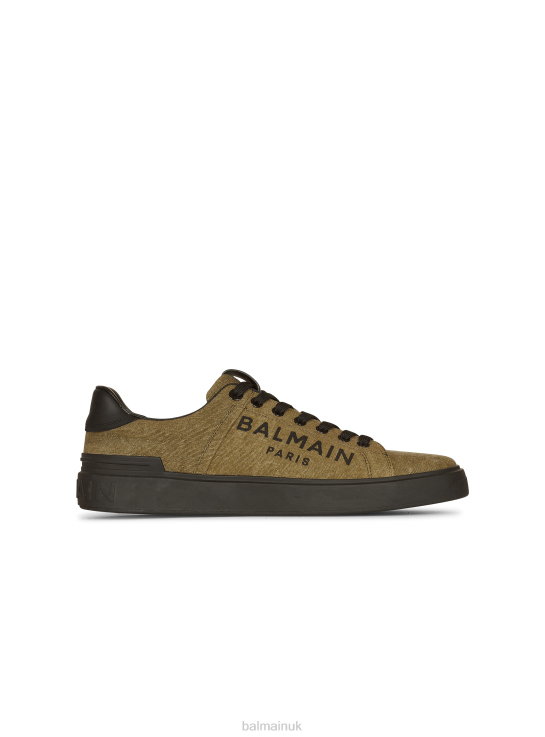 Footwear D00221135 Khaki Balmain Men Brand Logo Print Canvas B-Court Sneakers