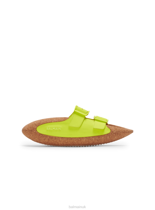 Footwear D00221142 Yellow Balmain Men B-It Leather And Cork Mules