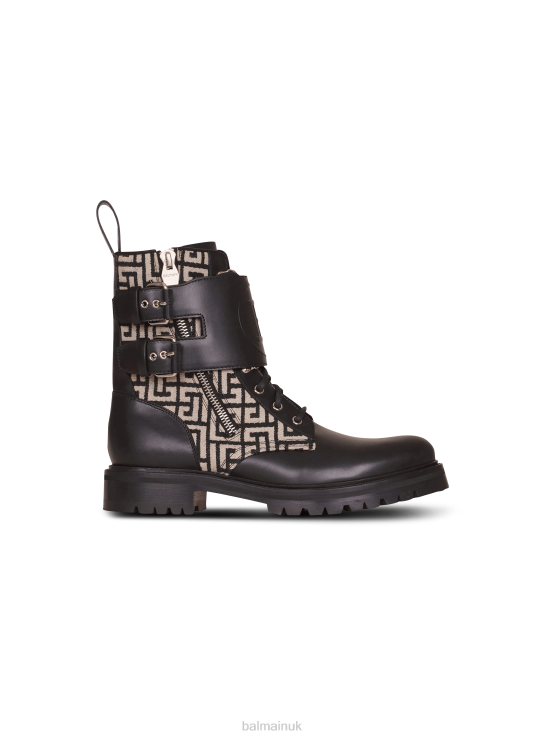 Footwear D00221150 Black Balmain Men Bicolor Smooth And Monogram Jacquard Phil Ranger Ankle Boots