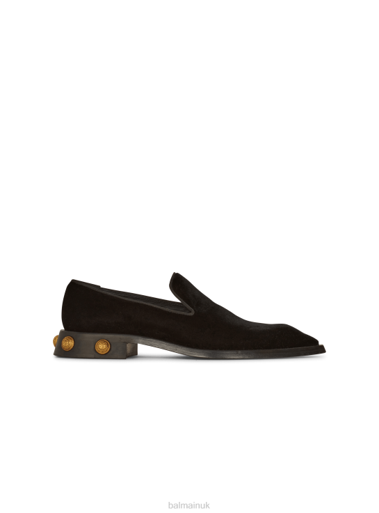 Footwear D00221151 Black Balmain Men Velvet Coin Loafers