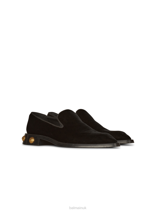 Footwear D00221151 Black Balmain Men Velvet Coin Loafers