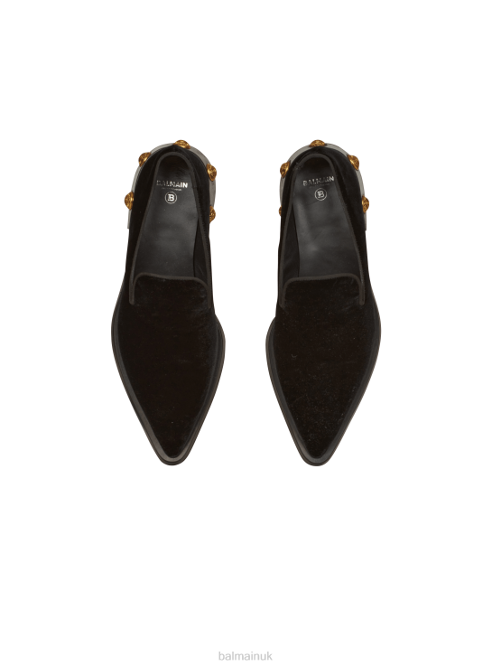 Footwear D00221151 Black Balmain Men Velvet Coin Loafers