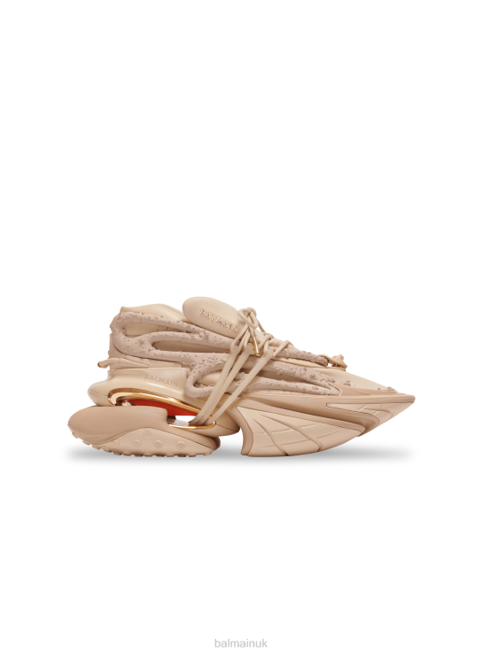 Footwear D00221097 Beige Balmain Men Unicorn Low-Top Trainers In Neoprene And Leather