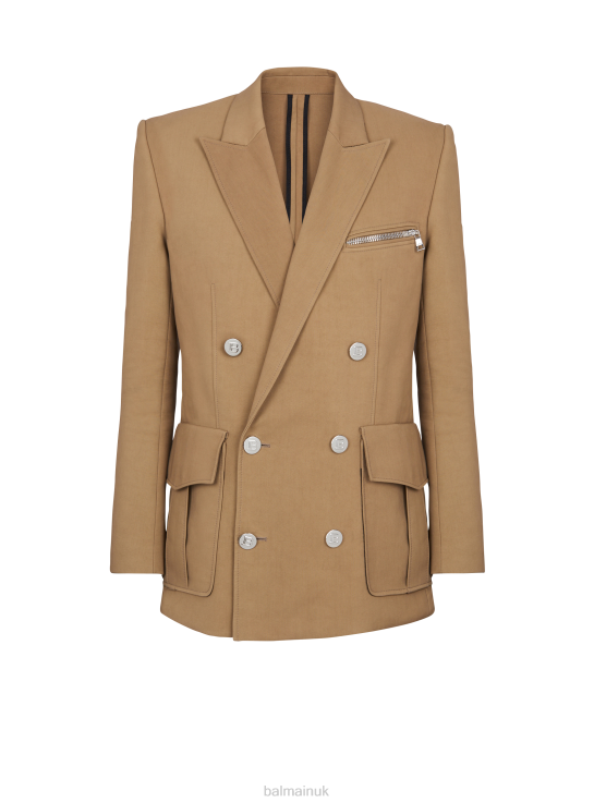 Clothing D00221002 Beige Balmain Men Double-Breasted Blazer
