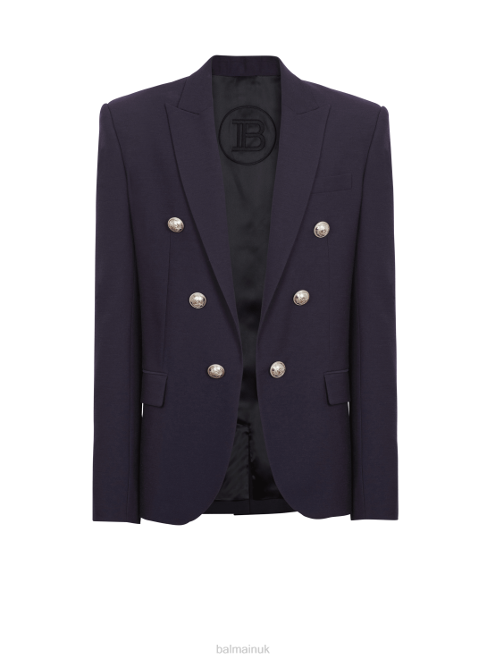 Clothing D00221005 Navy Balmain Men Double-Breasted Jersey Blazer