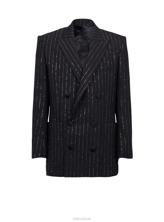 Clothing D00221006 Black Balmain Men Blazer With Sequin Stripes