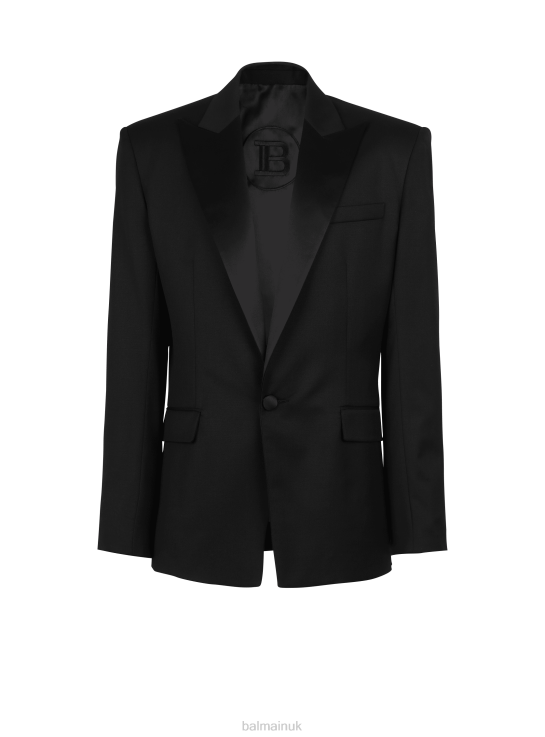 Clothing D00221008 Black Balmain Men Wool Blazer With Satin Collar
