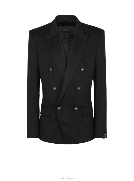 Clothing D00221009 Black Balmain Men Wool Blazer With Double-Breasted Silver-Tone Buttoned Fastening