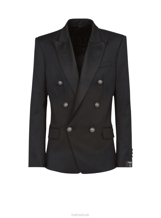Clothing D00221012 Black Balmain Men Wool Blazer With Double-Breasted Silver-Tone Buttoned Fastening