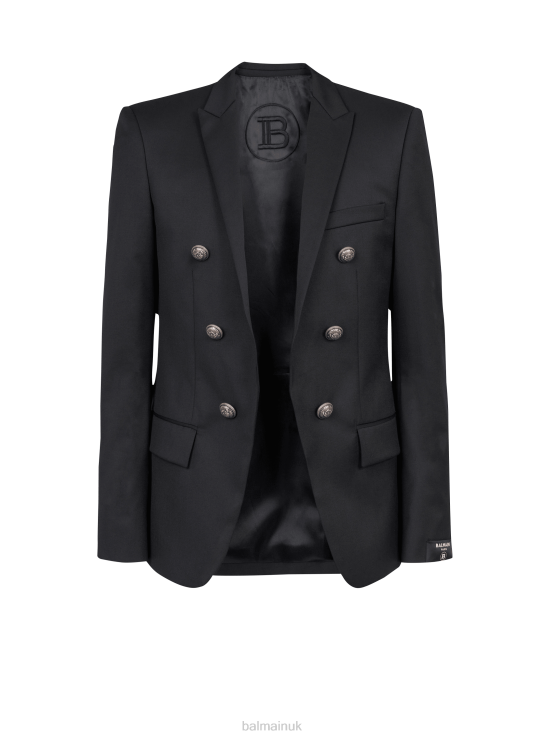 Clothing D00221013 Black Balmain Men Wool Blazer With Double-Breasted Silver-Tone Buttoned Fastening