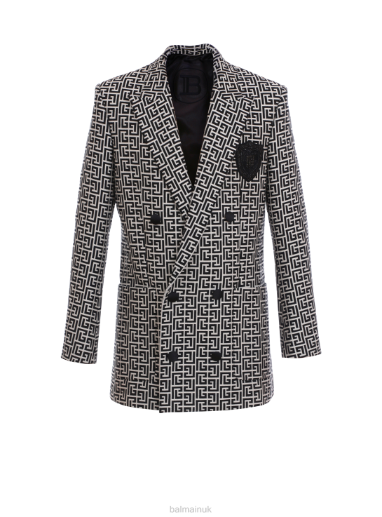 Clothing D00221015 Black Balmain Men Double-Breasted Bicolor Jacquard Blazer