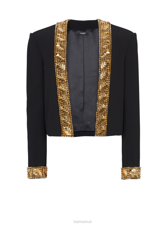 Clothing D0022999 Black Balmain Men Blazer Embroidered With Pyramid Studs